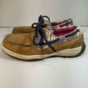Sperry Topsider Intrepid Jr Boat Shoe Comfort Brown Blue Pink Girls Size 13M EUC